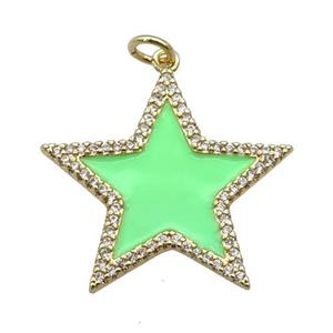 copper Star pendant paved zircon with green enamel, gold plated, approx 25mm [FN26013]