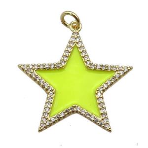 copper Star pendant paved zircon with yelow enamel, gold plated, approx 25mm [FN26014]