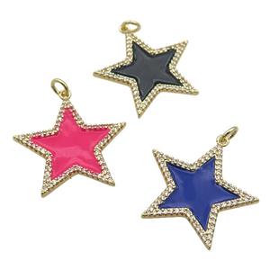copper Star pendant paved zircon with enamel, gold plated, mixed, approx 25mm [FN26015]