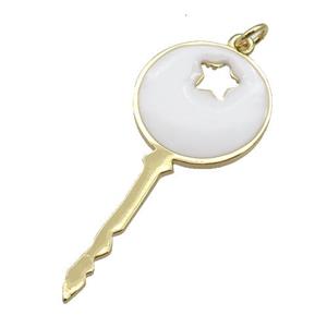 copper Key pendant with white enamel, gold plated, approx 18-40mm [FN26016]