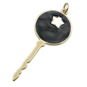 copper Key pendant with black enamel, gold plated, approx 18-40mm [FN26017]