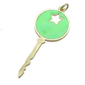 copper Key pendant with green enamel, gold plated, approx 18-40mm [FN26021]