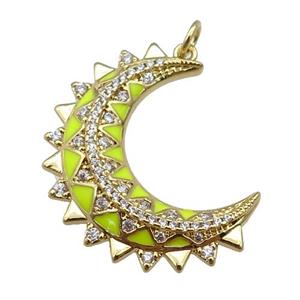 copper Moon pendant paved zircon with yellow enamel, gold plated, approx 25-30mm [FN26029]