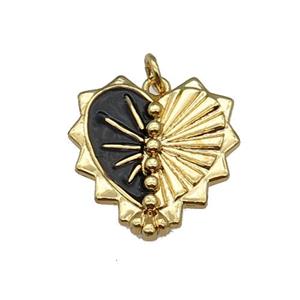 copper Heart pendant with black enamel, gold plated, approx 20-22mm [FN26038]