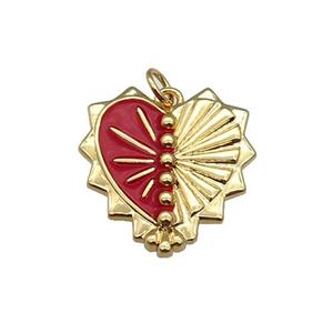copper Heart pendant with red enamel, gold plated, approx 20-22mm [FN26039]