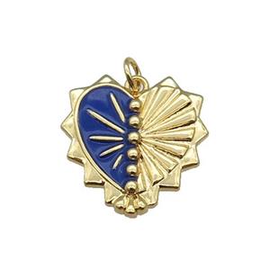 copper Heart pendant with blue enamel, gold plated, approx 20-22mm [FN26040]