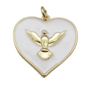copper Heart pendant with white enamel, hawk, gold plated, approx 20-22mm [FN26042]