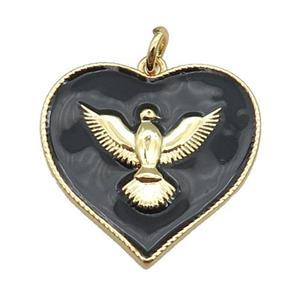 copper Heart pendant with black enamel, hawk, gold plated, approx 20-22mm [FN26043]