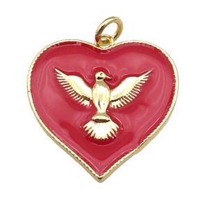 copper Heart pendant with red enamel, hawk, gold plated, approx 20-22mm [FN26044]