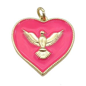 copper Heart pendant with hotpink enamel, hawk, gold plated, approx 20-22mm [FN26045]