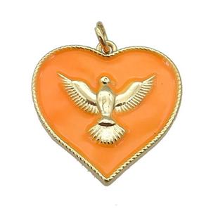 copper Heart pendant with orange enamel, hawk, gold plated, approx 20-22mm [FN26046]