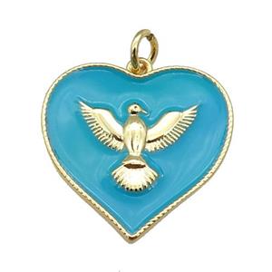 copper Heart pendant with teal enamel, hawk, gold plated, approx 20-22mm [FN26047]