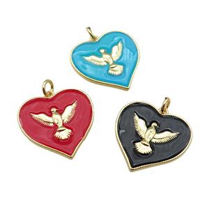 copper Heart pendant with enamel, hawk, gold plated, mixed, approx 20-22mm [FN26049]