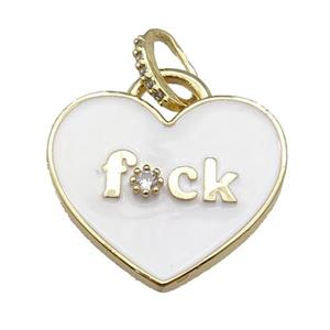 copper heart pendant paved zircon with white enamel, gold plated, approx 25mm [FN26050]
