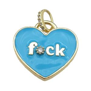 copper heart pendant paved zircon with blue enamel, gold plated, approx 25mm [FN26053]