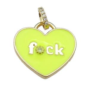 copper heart pendant paved zircon with yellow enamel, gold plated, approx 25mm [FN26057]
