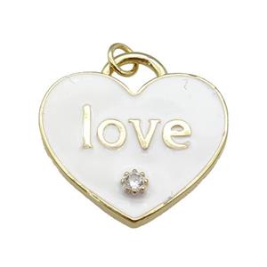 copper Heart pendant paved zircon with white enamel, LOVE, gold plated, approx 25mm [FN26059]