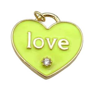 copper Heart pendant paved zircon with yellow enamel, LOVE, gold plated, approx 25mm [FN26065]