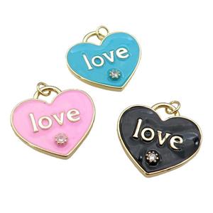copper Heart pendant paved zircon with enamel, LOVE, gold plated, mixed, approx 25mm [FN26066]