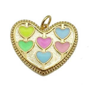 copper Heart pendant with enamel, multicolor, gold plated, approx 22mm [FN26067]