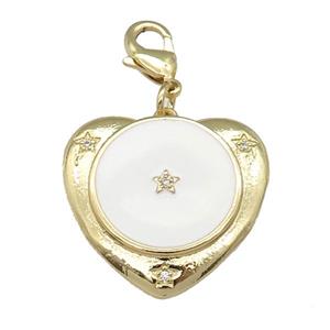 copper Heart pendant with white enamel, star, gold plated, approx 25mm, 10mm [FN26068]