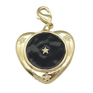 copper Heart pendant with black enamel, star, gold plated, approx 25mm, 10mm [FN26069]