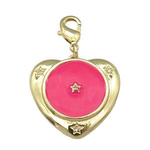copper Heart pendant with hotpink enamel, star, gold plated, approx 25mm, 10mm [FN26070]
