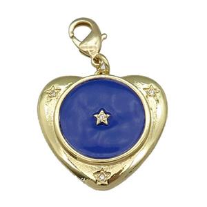 copper Heart pendant with navyblue enamel, star, gold plated, approx 25mm, 10mm [FN26071]