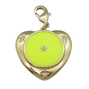 copper Heart pendant with yellow enamel, star, gold plated, approx 25mm, 10mm [FN26072]