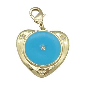 copper Heart pendant with teal enamel, star, gold plated, approx 25mm, 10mm [FN26073]