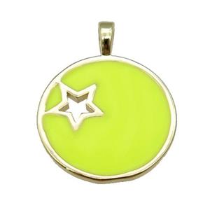 copper Circle pendant with yellow enamel, star, gold plated, approx 18mm [FN26086]