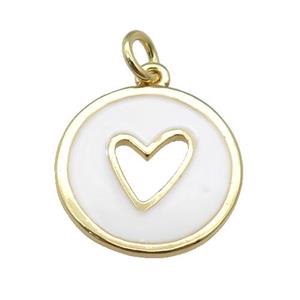 copper Circle pendant with white enamel, heart, gold plated, approx 16mm [FN26088]