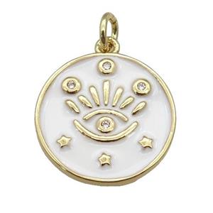 copper Circle pendant with white enamel, eye, gold plated, approx 17mm [FN26105]