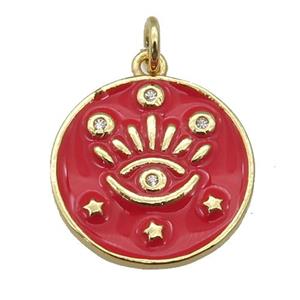 copper Circle pendant with red enamel, eye, gold plated, approx 17mm [FN26107]