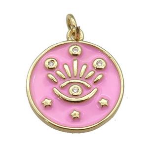 copper Circle pendant with pink enamel, eye, gold plated, approx 17mm [FN26109]