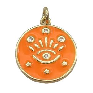 copper Circle pendant with orange enamel, eye, gold plated, approx 17mm [FN26110]