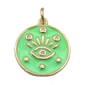 copper Circle pendant with green enamel, eye, gold plated, approx 17mm [FN26112]
