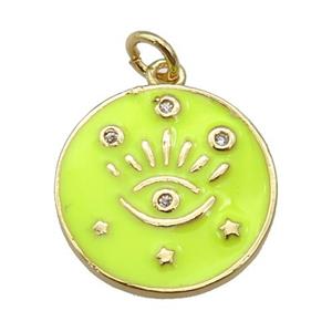 copper Circle pendant with yellow enamel, eye, gold plated, approx 17mm [FN26113]
