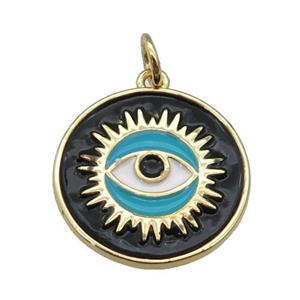 copper Circle pendant with black enamel, evil eye, gold plated, approx 18mm [FN26115]