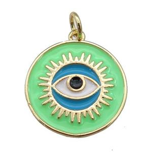 copper Circle pendant with green enamel, evil eye, gold plated, approx 18mm [FN26118]