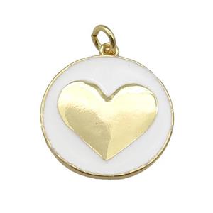 copper Circle pendant with white enamel, heart, gold plated, approx 20mm [FN26121]