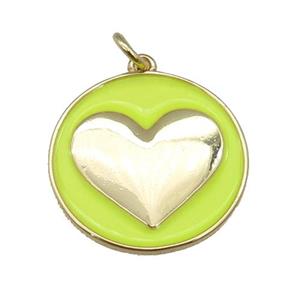 copper Circle pendant with yellow enamel, heart, gold plated, approx 20mm [FN26128]