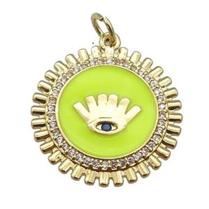 copper Circle pendant paved zircon with yellow enamel, eye, gold plated, approx 20mm [FN26135]