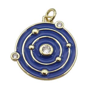 Copper Planet Pendant Blue Enamel Gold Plated, approx 20mm [FN26140]