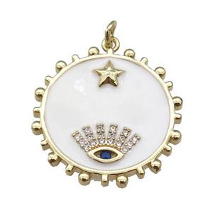 copper circle pendant with white enamel, eye, gold plated, approx 25mm [FN26142]