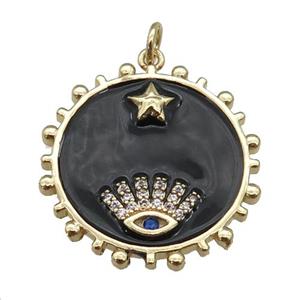 copper circle pendant with black enamel, eye, gold plated, approx 25mm [FN26143]