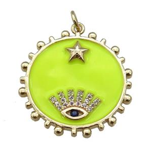 copper circle pendant with yellow enamel, eye, gold plated, approx 25mm [FN26147]