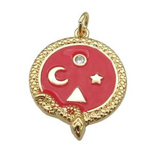Copper Snake Penant Red Enamel Moon Star Gold Plated, approx 19-22mm [FN26151]