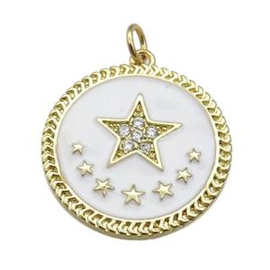 copper circle pendant with white enamel, star, gold plated, approx 22mm [FN26154]