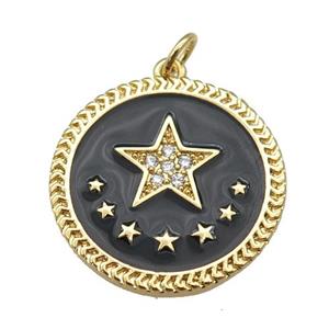 copper circle pendant with black enamel, star, gold plated, approx 22mm [FN26155]
